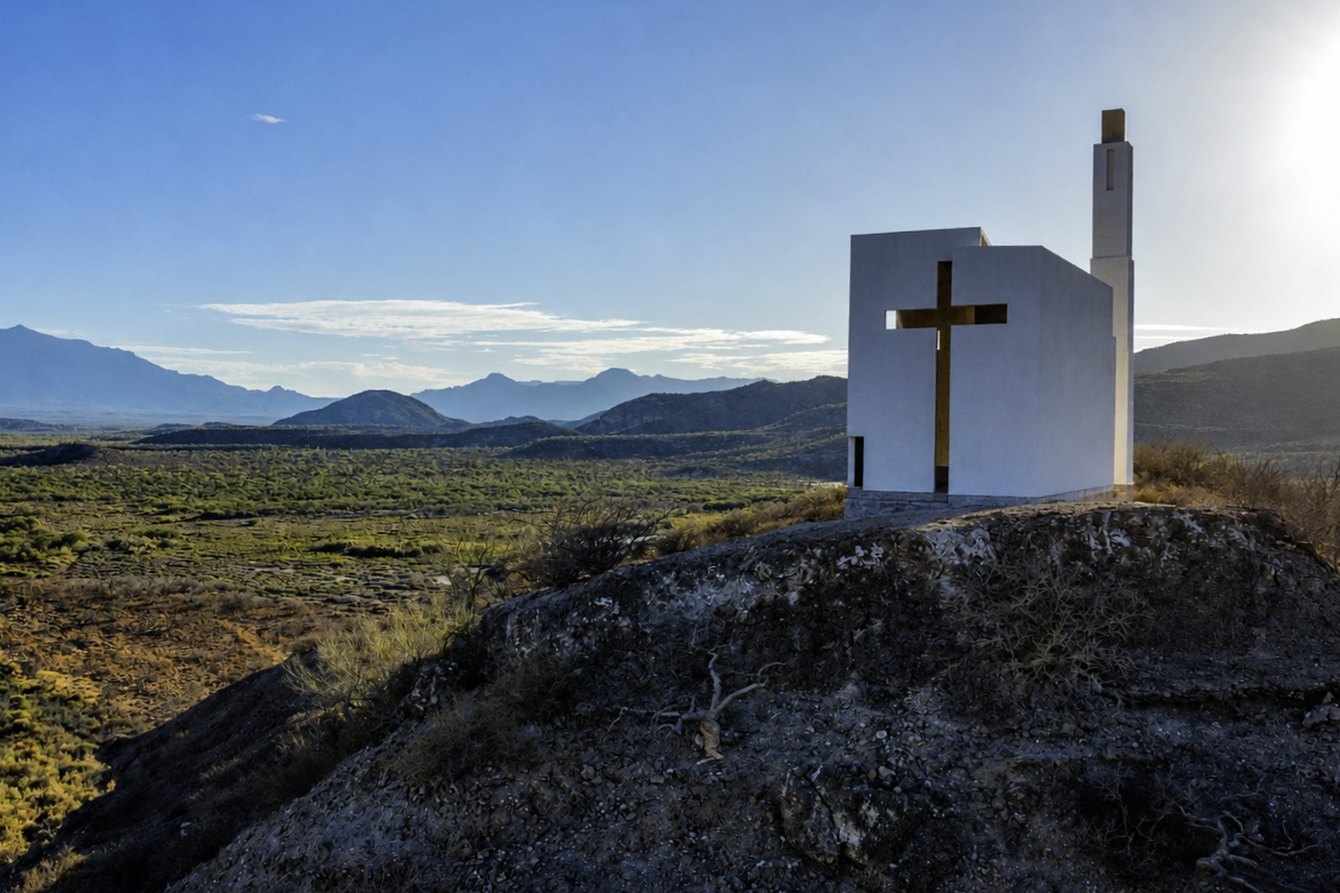 Las dos cruces caladas sobre el cerro, contra la sierra